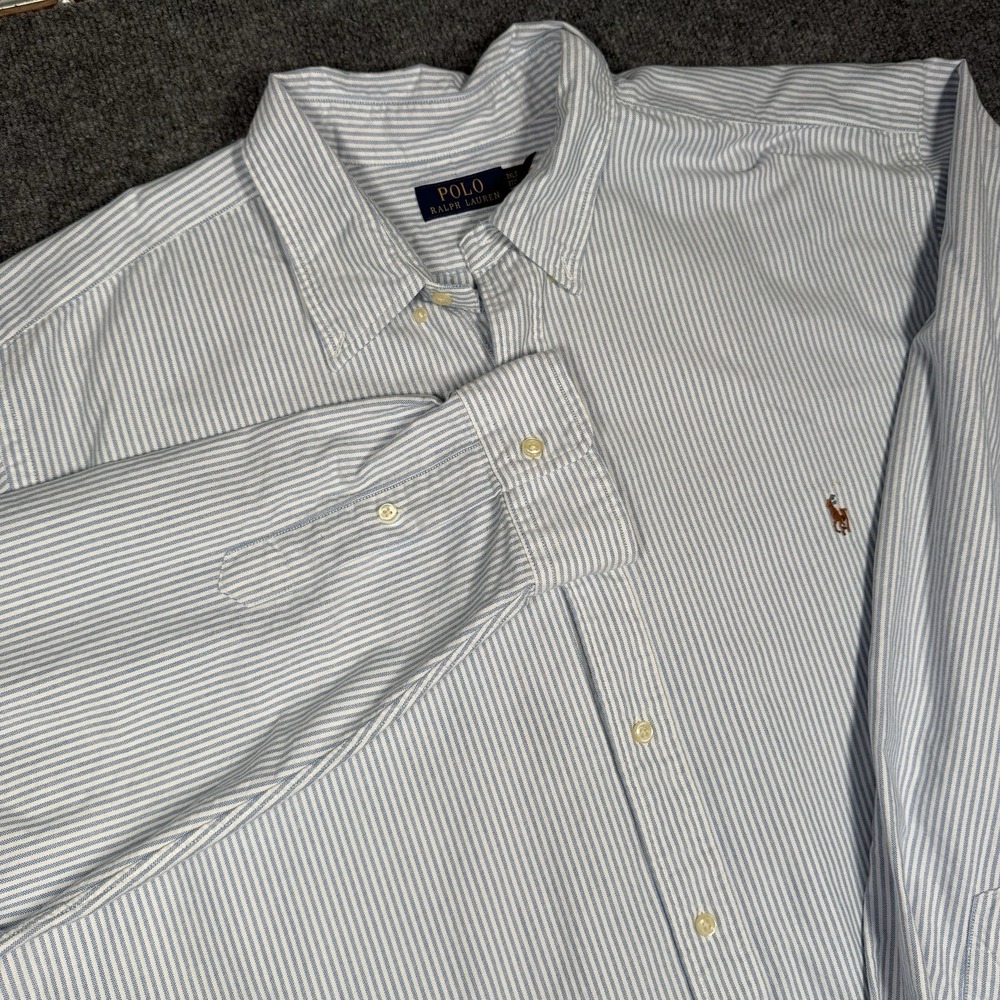 Polo Ralph Lauren Shirt Men 3XLT Blue Striped Long Sleeve Button Down Flesh Pony